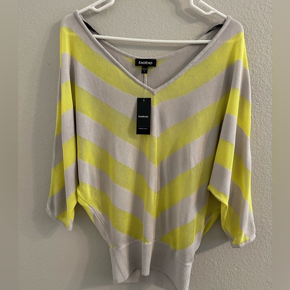 NWT Bebe Neon Yellow Chevron Stripe Sweater Top - Picture 3 of 6